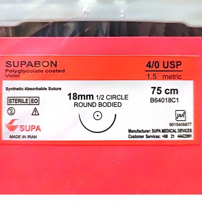نخ و سوزن جراحی ویکریل (سوپابن) 4/0 راند سوزن 18 (قابل جذب مصنوعی)