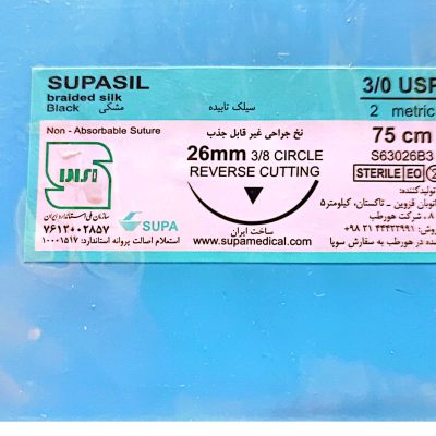 نخ و سوزن جراحی سیلک 3/0 کات سوزن 26 (غیر قابل جذب طبیعی)